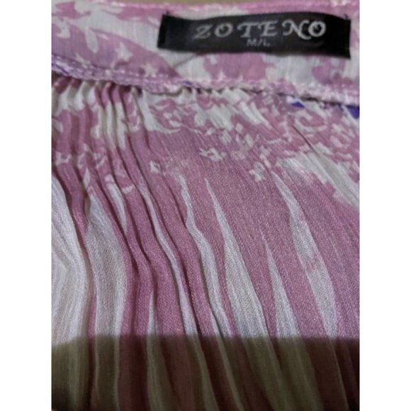 Zoteno Womens Sheer Top M/L High Low Short Sleeves Ruffles Buttons Sequins Pink - Picture 7 of 7